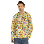 Yellow Camo And Hibiscus Flower Print Men's Velvet Pullover Hoodie