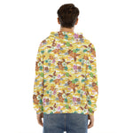 Yellow Camo And Hibiscus Flower Print Men's Velvet Pullover Hoodie