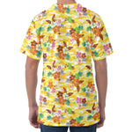 Yellow Camo And Hibiscus Flower Print Men's Velvet T-Shirt
