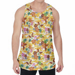 Yellow Camo And Hibiscus Flower Print Men's Velvet Tank Top