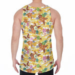 Yellow Camo And Hibiscus Flower Print Men's Velvet Tank Top