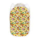Yellow Camo And Hibiscus Flower Print Mesh Laundry Hamper