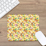 Yellow Camo And Hibiscus Flower Print Mouse Pad