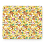 Yellow Camo And Hibiscus Flower Print Mouse Pad