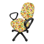 Yellow Camo And Hibiscus Flower Print Office Chair Cover