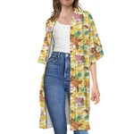 Yellow Camo And Hibiscus Flower Print Open Front Beach Cover Up