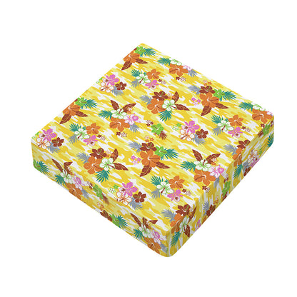 Yellow Camo And Hibiscus Flower Print Outdoor Seat Cushion Cover