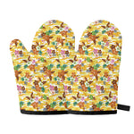 Yellow Camo And Hibiscus Flower Print Oven Mitts