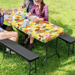 Yellow Camo And Hibiscus Flower Print Picnic Table Cover