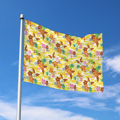 Yellow Camo And Hibiscus Flower Print Polyester Flag