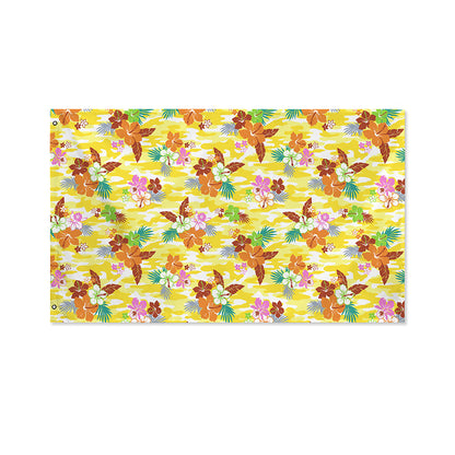 Yellow Camo And Hibiscus Flower Print Polyester Flag