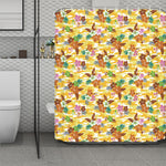 Yellow Camo And Hibiscus Flower Print Polyester Shower Curtain