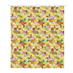 Yellow Camo And Hibiscus Flower Print Polyester Shower Curtain