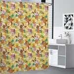 Yellow Camo And Hibiscus Flower Print Premium Shower Curtain