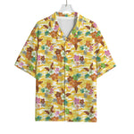 Yellow Camo And Hibiscus Flower Print Rayon Hawaiian Shirt