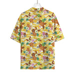 Yellow Camo And Hibiscus Flower Print Rayon Hawaiian Shirt