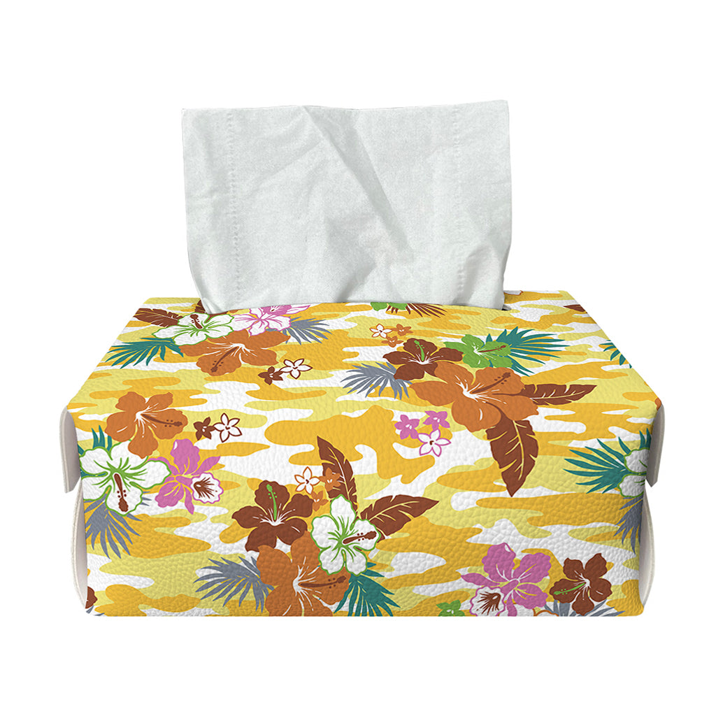 Yellow Camo And Hibiscus Flower Print Rectangle Tissue Box Cover