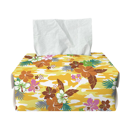 Yellow Camo And Hibiscus Flower Print Rectangle Tissue Box Cover