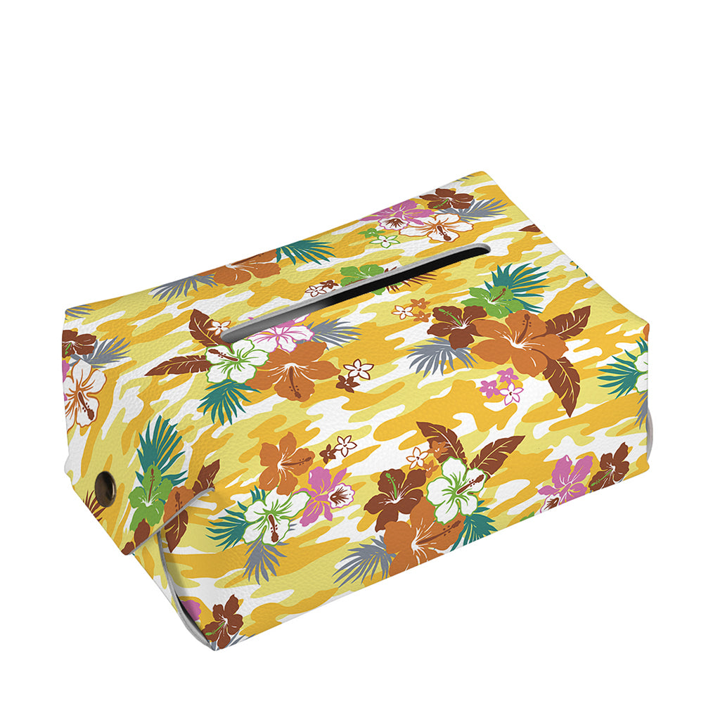 Yellow Camo And Hibiscus Flower Print Rectangle Tissue Box Cover