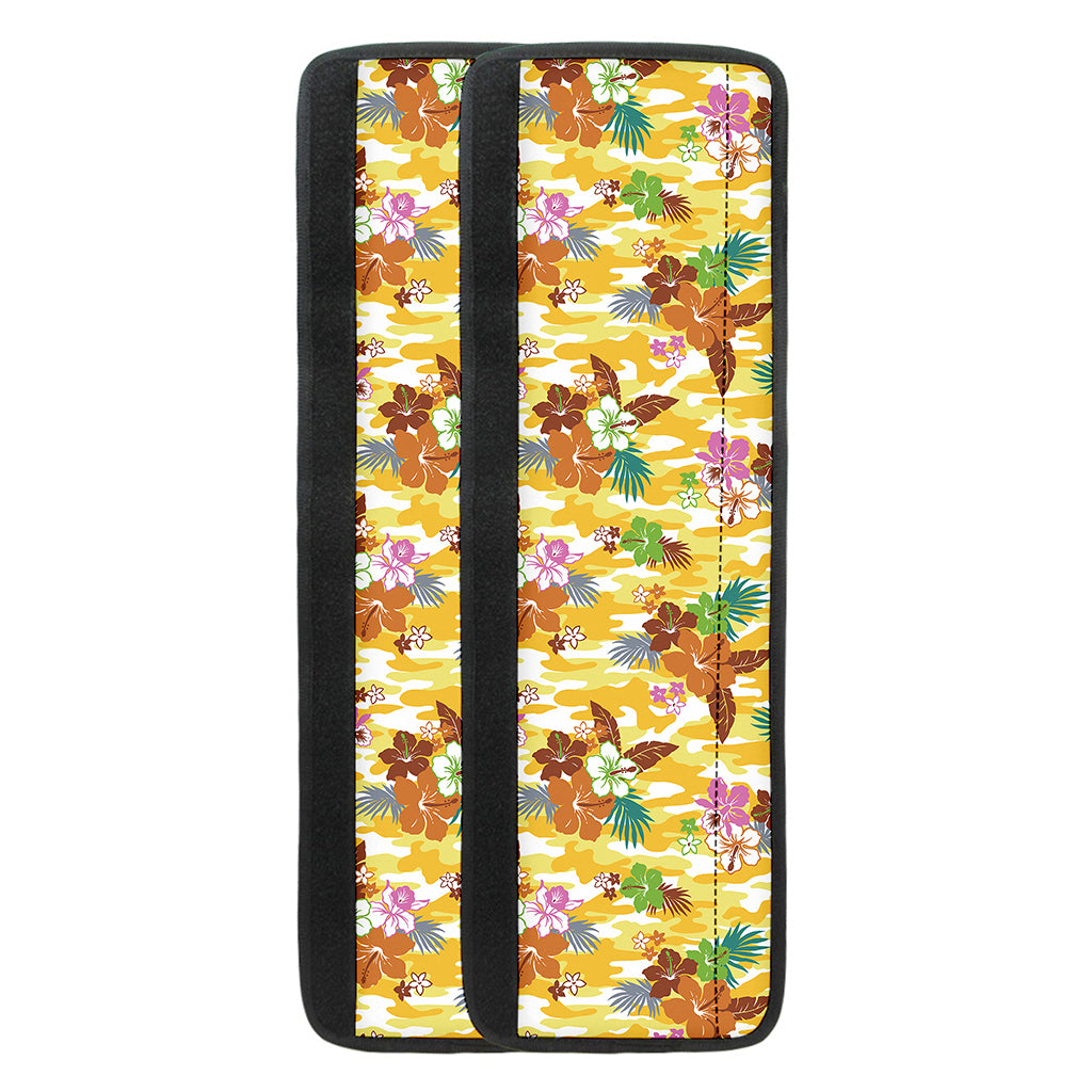 Yellow Camo And Hibiscus Flower Print Refrigerator Handle Covers