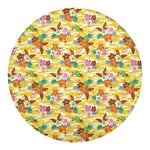 Yellow Camo And Hibiscus Flower Print Round Blanket