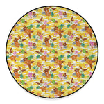 Yellow Camo And Hibiscus Flower Print Round Floor Mat
