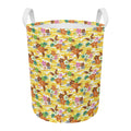 Yellow Camo And Hibiscus Flower Print Round Laundry Basket