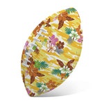 Yellow Camo And Hibiscus Flower Print Rugby Ball