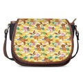 Yellow Camo And Hibiscus Flower Print Saddle Bag