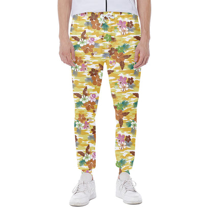 Yellow Camo And Hibiscus Flower Print Scuba Joggers
