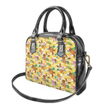 Yellow Camo And Hibiscus Flower Print Shoulder Handbag