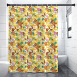 Yellow Camo And Hibiscus Flower Print Shower Curtain