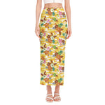 Yellow Camo And Hibiscus Flower Print Side Slit Maxi Skirt