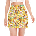 Yellow Camo And Hibiscus Flower Print Side Slit Mini Skirt