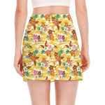 Yellow Camo And Hibiscus Flower Print Side Slit Mini Skirt