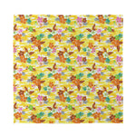 Yellow Camo And Hibiscus Flower Print Silk Bandana