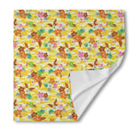 Yellow Camo And Hibiscus Flower Print Silk Bandana