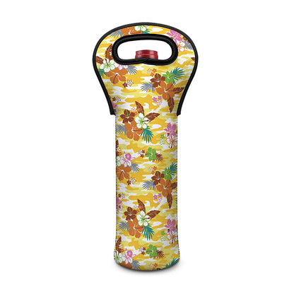 Yellow Camo And Hibiscus Flower Print Single Neoprene Wine Tote