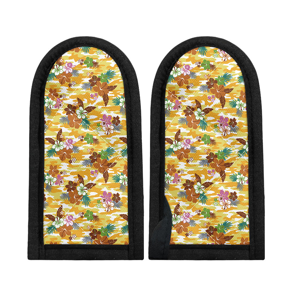 Yellow Camo And Hibiscus Flower Print Skillet Handle Cover