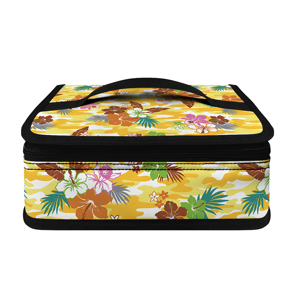 Yellow Camo And Hibiscus Flower Print Small Lunch Bag
