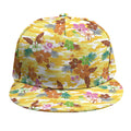 Yellow Camo And Hibiscus Flower Print Snapback Cap