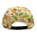 Yellow Camo And Hibiscus Flower Print Snapback Cap