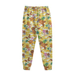 Yellow Camo And Hibiscus Flower Print Sweatpants