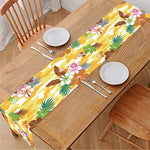 Yellow Camo And Hibiscus Flower Print Table Runner