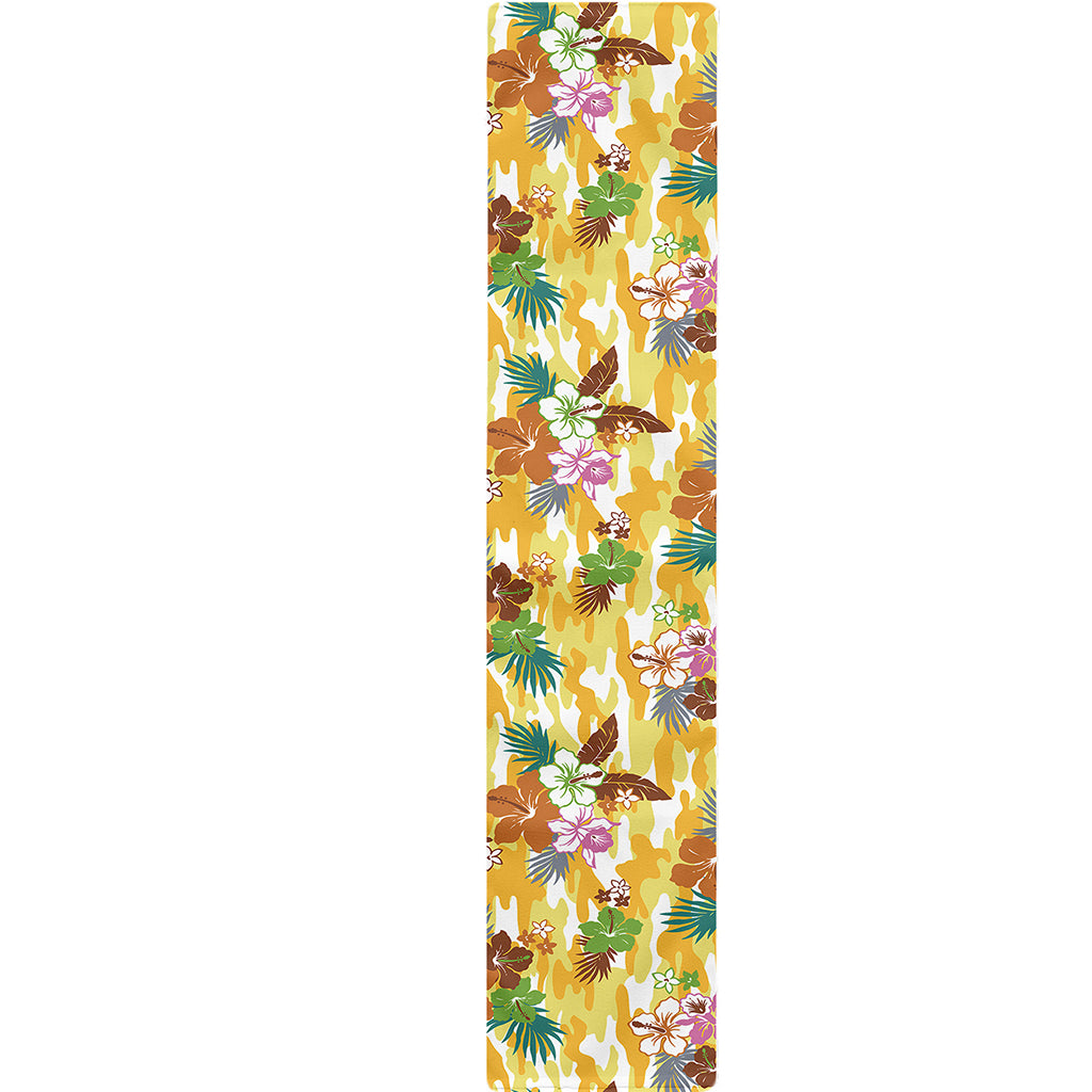 Yellow Camo And Hibiscus Flower Print Table Runner