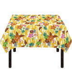 Yellow Camo And Hibiscus Flower Print Tablecloth