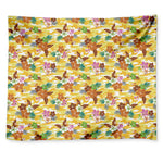 Yellow Camo And Hibiscus Flower Print Tapestry