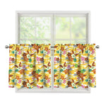 Yellow Camo And Hibiscus Flower Print Tier Curtains