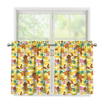 Yellow Camo And Hibiscus Flower Print Tier Curtains