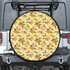 Yellow Camo And Hibiscus Flower Print Tire Cover